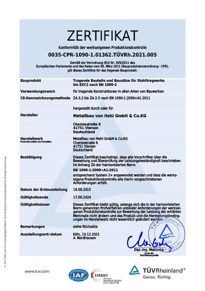 Zertifikat DIN EN 1090-2 EXC2